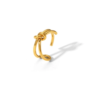 Polished minimalist double-layer knotted open ring in high-saturation golden finish