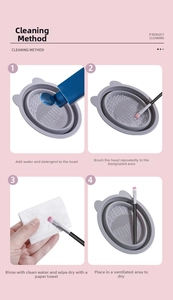 Detailed four-step guide for using the grey silicone makeup brush cleaning bowl