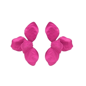 Exaggerated rose red matte flower petal earrings with a stylish minimalist design