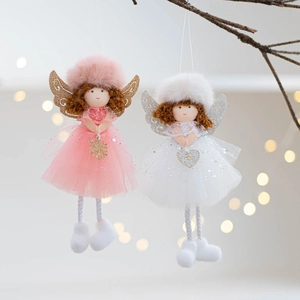 Plush Angel Doll Hanging Ornaments With Tulle Skirt Sequin Wings Christmas Tree Decoration Cute Holiday Gift