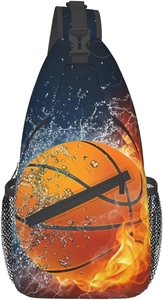 Détail du sac bandoulière avec motif basket-flamme et poches en filet fonctionnelles