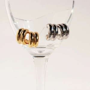 Minimalist double-layered C-shaped metal hoop earrings in gold and silver finishes