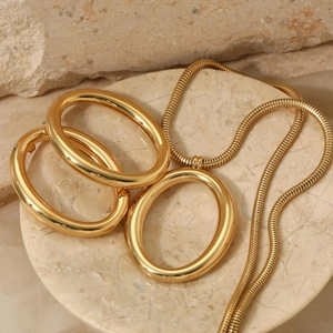 Minimalist 304 Stainless Steel Pendant Necklace Oval Geometric Snake Chain PVD Gold Plated High Polish For Women