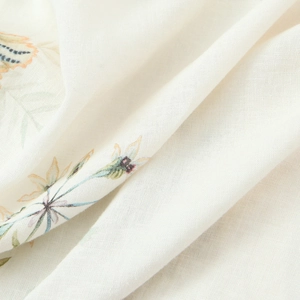Französische Leinenbluse mit Blumenmuster, langen Ärmeln und buntem Vintage-Schmetterlingsdruck