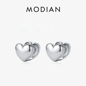 Boucles D'oreilles Créoles En Argent Sterling 925 Coeur Et Étoile Polies Minimalistes Bijoux Géométriques Cadeau Femmes