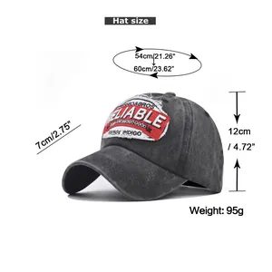 Detailed size chart for Reliable embroidered baseball cap showing measurements and fit