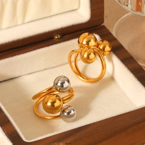 Stainless Steel Spherical Ring Multi Layer Polished Geometric Gold Silver Plated Minimalist Fashion Jewelry For Women