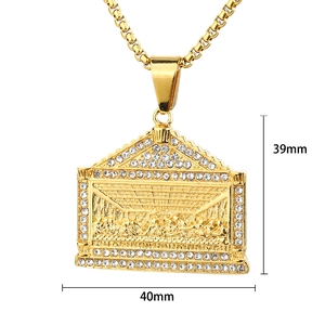 Golden Last Supper necklace pendant with white zircons measuring 39mm by 40mm