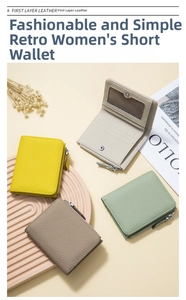 Vista plana de carteras de cuero para mujer en varios colores con acabado de grano litchi