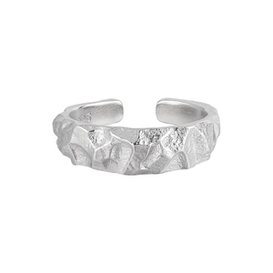 Minimalist S925 sterling silver open ring with unique rock texture and lava design