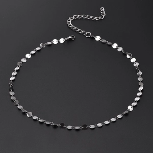 Detail of 9mm stainless steel chunky chain necklace with silver finish and adjustable clasp