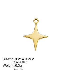 Golden stainless steel four-pointed star pendant charm with size and weight info