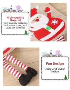 Detail of Christmas gift bag with Santa Claus patchwork and striped long legs design