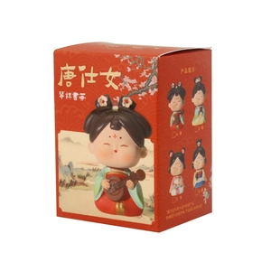 Tang dynasty girl bobblehead resin figure packaging box with traditional red design