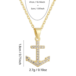 S925 sterling silver anchor pendant necklace with sparkling cubic zirconia pavé stones