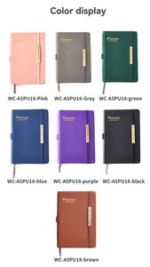 Grid view of A5 faux leather planners in seven colors with elastic bands and gold details
