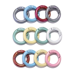Colorful round spring gate rings for jewelry making in various vibrant painted finishes