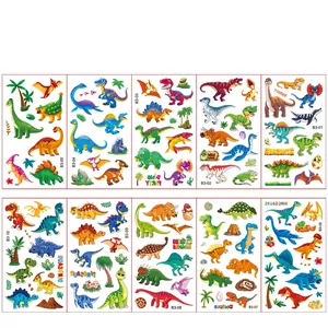Detailed grid showing 10 unique waterproof dinosaur temporary tattoos for kids
