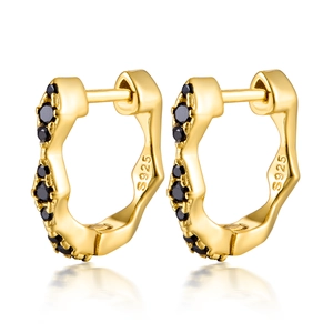 925 Sterling Silver Rhombus Hoop Earrings Gold Plated Black Zircon Geometric Pavé Fashion Jewelry For Women