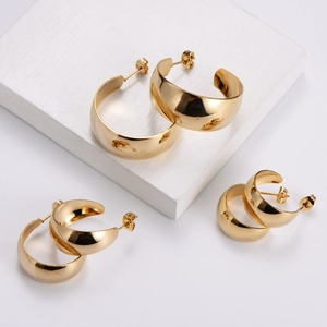 Minimalist 18k gold plated stainless steel chunky C-shaped hoop earrings for women