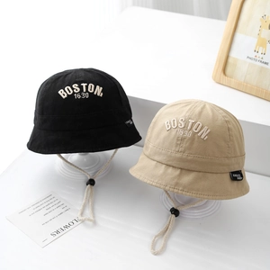 Sombrero de sol para bebé de algodón con bordado de Boston y correa ajustable en caqui