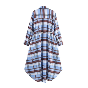 Women's plaid shirt dress with waist tie and long sleeves in classic checkered pattern