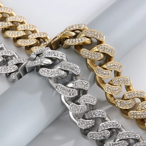 18K gold plated sparkling titanium steel cuban dog collar for large breeds