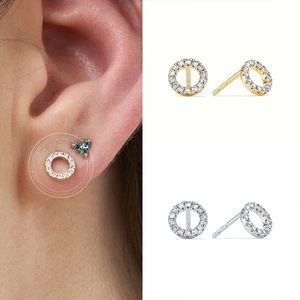 Elegant round micro-paved cubic zirconia stud earrings in gold and silver plating