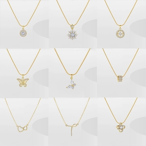 Women Fashion Copper Zirconia Pendant Necklace Elegant Gold Plated Snake Bone Chain Butterfly Heart Starburst Geometric Jewelry Accessories