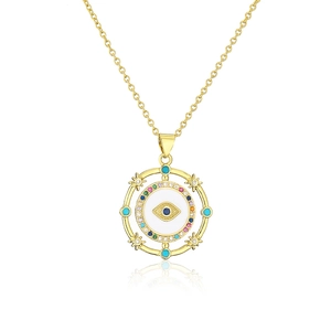 18K gold plated evil eye pendant necklace with colorful zircons on a delicate chain
