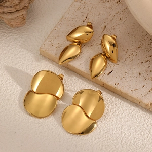 Geometric Double Layer Water Drop Earrings 18K Gold Plated Stainless Steel Minimalist Simple Jewelry For Women