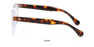 Vue latérale de lunettes rondes transparentes avec branches écaillées et rivets argentés