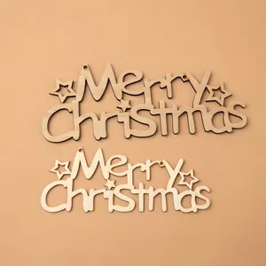 Décorations de Noël en bois découpées au laser avec inscription Merry Christmas et étoiles