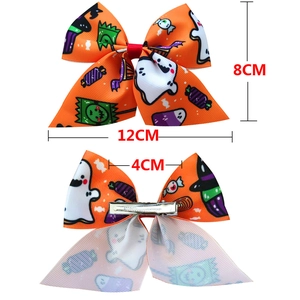 Halloween printed bow hair clip with ghosts and candies, 12cm width and 8cm height