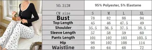 Size chart for women's pajamas set showing chest and length measurements in cm