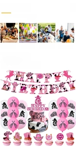 Pink cowgirl party banner and tableware kit made of thick food-grade paper material
