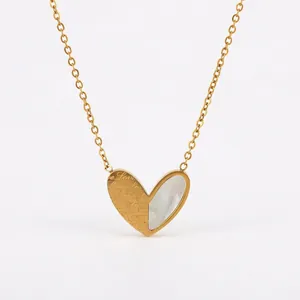 Size chart for heart pendant necklace with 18k gold plating and shell inlay detail