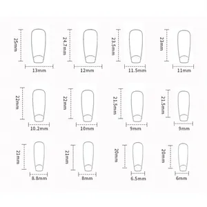 Size chart showing width and length in mm for cat eye press-on nails set