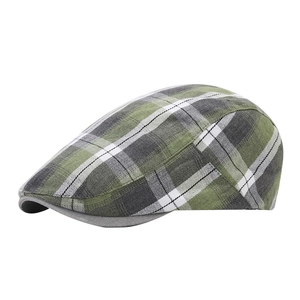 Casquette plate de style britannique classique à carreaux olive et gris anthracite