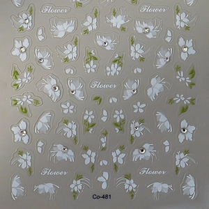 Stickers nail art fleurs blanches 3D avec strass brillants modèle de design Co-481