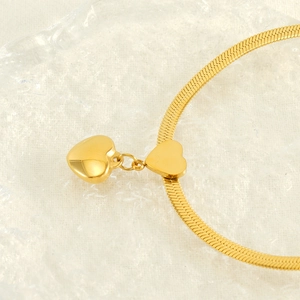 Collier double cœur doré avec chaîne serpent élégante en acier inoxydable poli