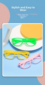 Vue détaillée de montures de lunettes pour enfants en vert, jaune et rose avec rivets en métal