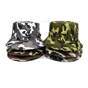 Camouflage Bucket Hat Polyester Breathable Metal Eyelets Adjustable Drawstring Outdoor Hiking Fishing Sun Protection Sport