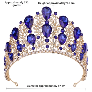 Baroque gold crown with blue gems: Weight 272g, Height 9.5cm, Diameter 17cm