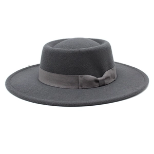 Classic dark grey wool fedora hat with matching satin ribbon and bow detail