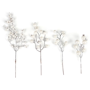Set of four pearlescent white artificial berry stems for Christmas and wedding floral decor