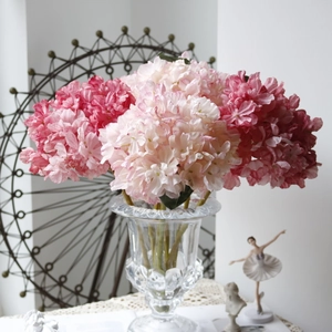 Artificial Hydrangea Flowers Satin Fabric Vintage Burnt Edge Oil Painting Style Realistic Large Flower Head Home Wedding Decor