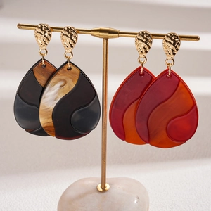 Modern geometric resin teardrop earrings with marble texture and gold accents