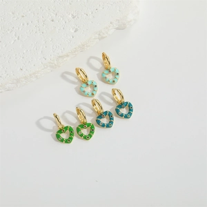 Vintage heart hoop earrings with colorful enamel and zircon in gold finish