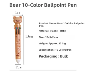 Dimensioni tecniche della penna a sfera orso a 10 colori con specifiche 15x3x2cm